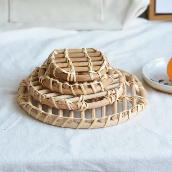 

rattan knitting storing snacks, coffee table, insulated cup and pot mat, coffee wood coaster table mat table board placemats