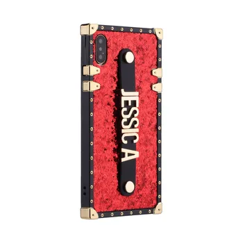 

Custom Glitter Trunk Case Holding Strap Gold Metal Personalized Name Phone Case For iPhone 11 Pro 6S XS Max XR 7 7Plus 8 8Plus X