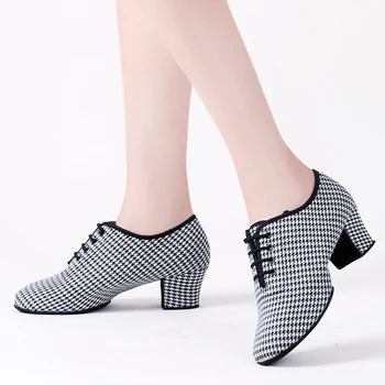 

Latin Dance Shoes For Women Swallow Gird Style Middle Heel Teacher's Shoe Ladies Ballroom Salsa Dance Shoes Performance Shoes