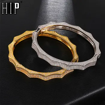 

Hip Hop Men's Iced Out Personality Micro Paved Bling CZ Wave Bangle Bracelet For Men Women Jewelry