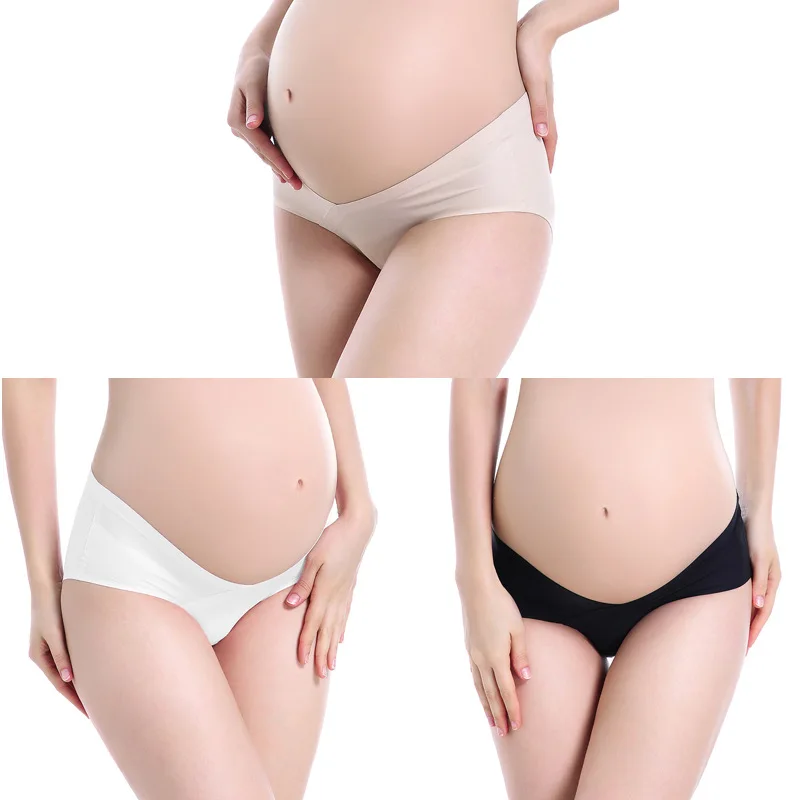 Nude-White-Black 3 шт./лот, нижнее Белье для беременных, v-образные трусики для беременных, трусики для поддержки живота, бесшовная Одежда для беременных женщин, интимные трусики - Цвет: Nude-White-Black