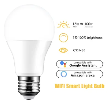 

Dimmable 15W E27 WiFi Smart Light Bulb LED Lamp App Operate Alexa Google Assistant Voice Control Wake up Smart Lamp Nightlight