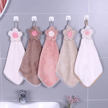 

4pcs High Quality Hangkerchief Coral Fleece Hand Towel Decoration Cute Sun Flower Hand Towel Kitchen Functional Rag