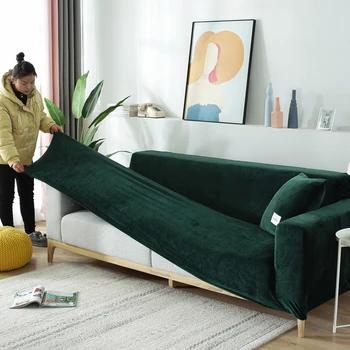 

Solid Color Velvet Thick Plush Stretch Couch Cover for Living Room Elastic Sofa Cover Universal Sectional Slipcover 1/2/3/4 seat