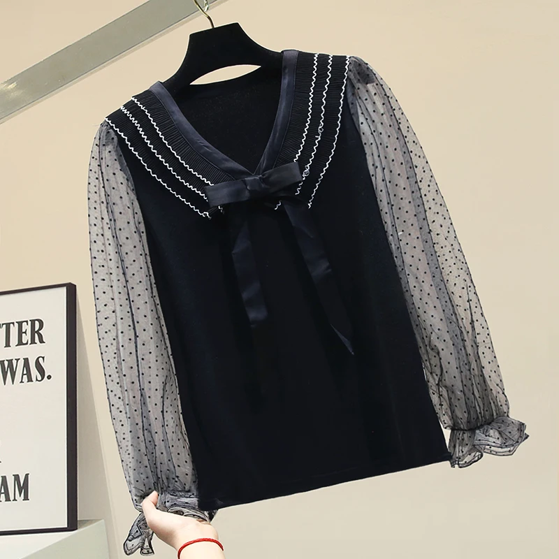 Knit Sweater Shirt Women's 2020 Spring Black Sweater Pullover Jumper Ladies All-match Tops Blusas Femme Nancylim