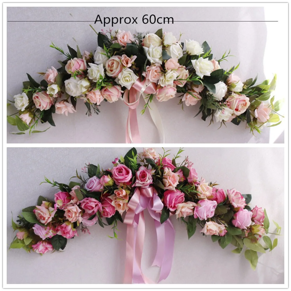 

60cm Romantic Artificial Wreath Door Hanging Rose Flower DIY Wedding Home Party Decoration Garland Christmas Wedding Flower Gift