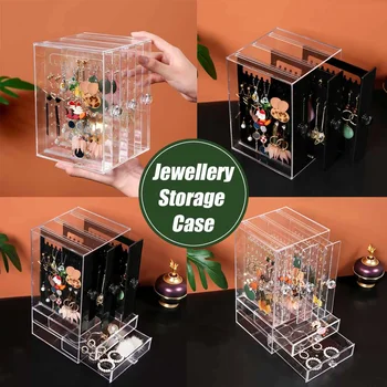

Earring Storage Box Display Stand Organiser Earring Studs Holder 3 Doors with Drawer for Jewelry Organizer Rings Box Rack