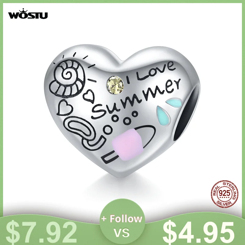 

WOSTU Summer Serious 925 Sterling Silver Summer Graffiti Ocean View Charms Heart Beads fit Bracelets Necklace Jewelry CQC1529