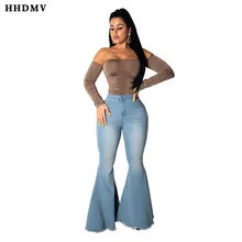 HHDMV HSF2033 модные длинные джинсовые штаны в уличном стиле с высокой талией, однотонные простые длинные джинсовые расклешенные брюки