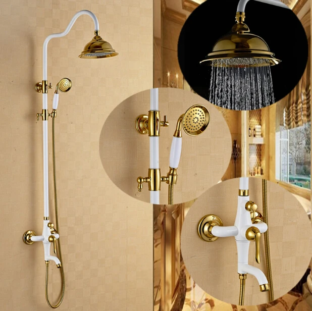

Luxury High Quality Gold & white Bathroom Rainfall Shower Set, Shower Faucet Euro-style Bath & Shower Faucet Set, Wall Mounted
