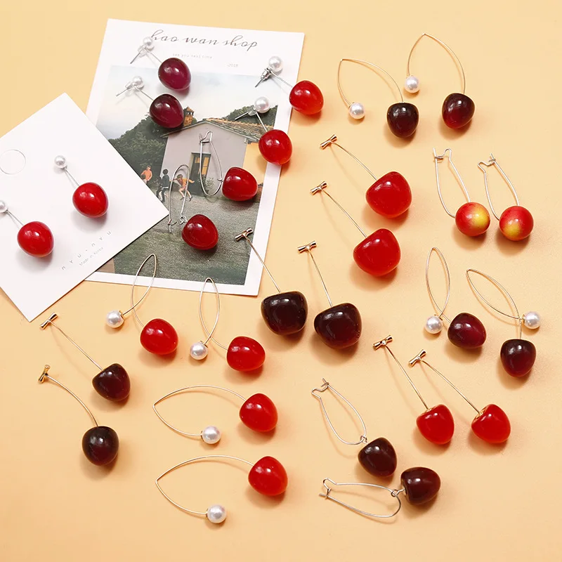 

Gradient Cherry Earrings for Women Collection Simulation Cherries Earrings Fruit Earrings Pearl Earrings Korean Fashion Jewelry