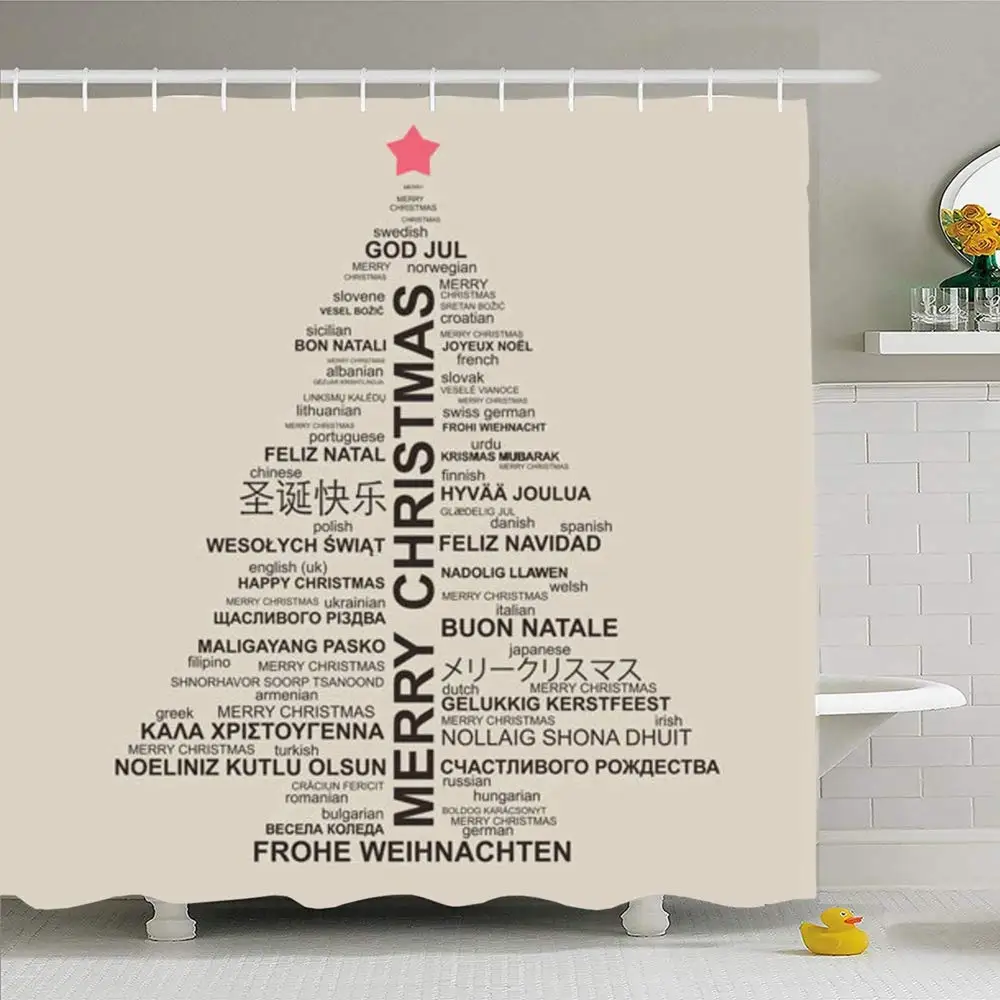 

Shower Curtain Set with Hooks 72x72 Many Christmas Tree Shape Letters Celebration Typographic Shaped Letter Composition Happy