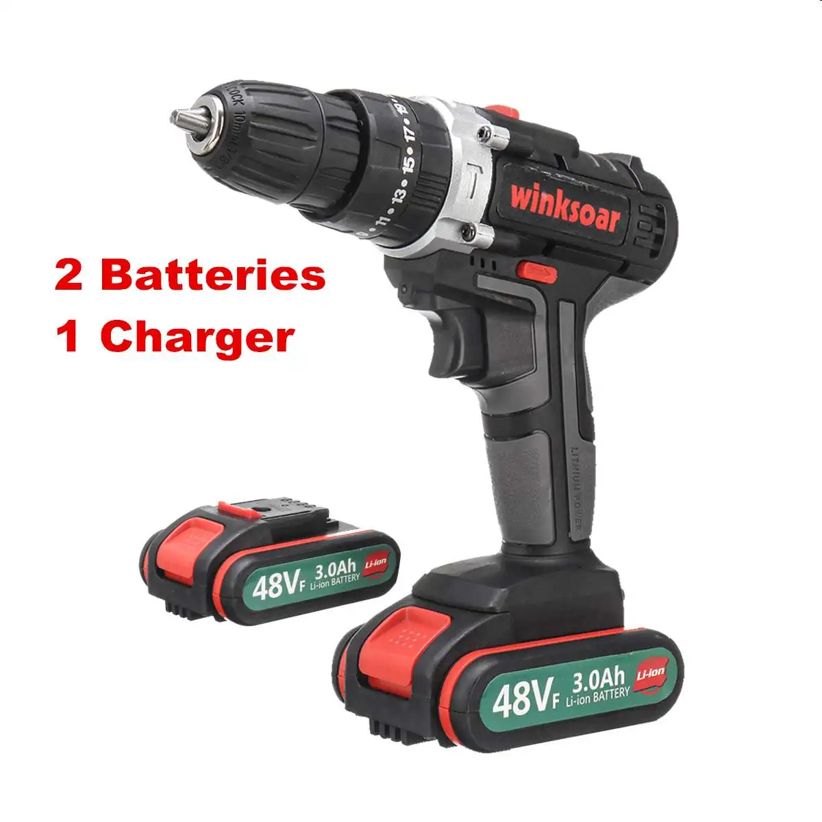 2 Batteries 25+ 1 Регулировка крутящего момента 48 В аккумуляторная электрическая дрель литий-ионная батарея светодиодный легкая отвертка DIY домашняя ручная плоская дрель электроинструмент - Цвет: 2 Batteries
