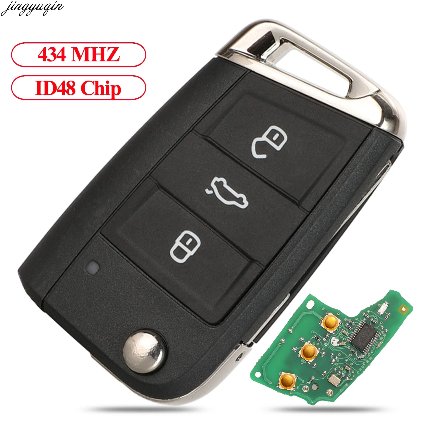 Jingyuqin Keyless-go Semi-Smart Car Key 434MHz MQB ID48 For VW Seat Golf7 MK7 Touran Polo Tiguan 5G6959752AB/BB/Q 6V0959752D jingyuqin 3 buttons smart remote car key fob for volkswagen 3c0 959 752 ba 434mhz id48 chip fit vw passat b6 3c b7 magotan cc