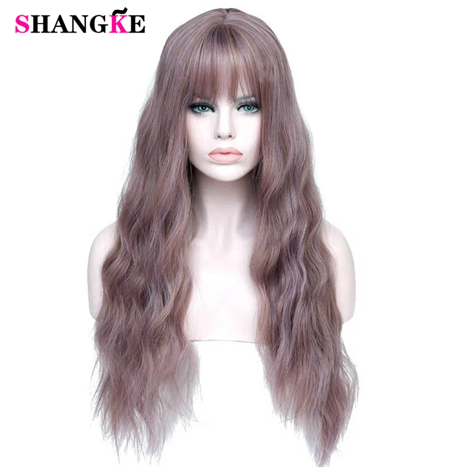 Pelucas de mujer largo SHANGKE de color morado con flequillo, pelucas rizadas sintéticas resistentes al calor para mujer afroamericana|wigs for blacks|wigs for black womenwigs with bangs - AliExpress