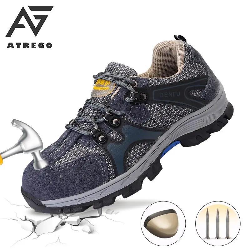 

AtreGo Couples Men's Safety Shoes Steel Toe Work Sneakers Slip Resistant Breathable Labor Insurance Puncture-Proof Safety Boots