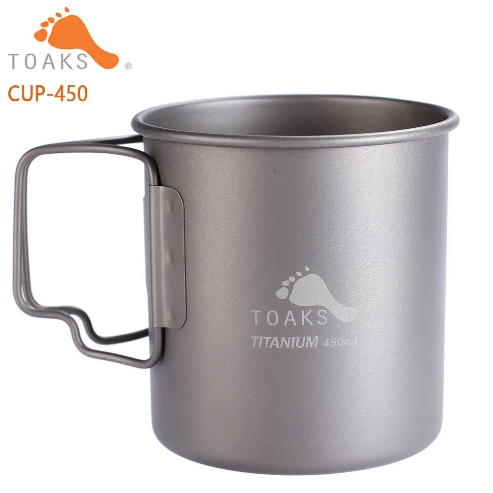 

TOAKS CUP-450 кружка из чистого титана, Ультралегкая уличная кружка без крышки и складной ручкой, столовая посуда для кемпинга 450 мл 60 г