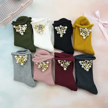 

New female socks triangle pearl cotton socks wild vertical striped pile socks candy color loose mouth curled female socks