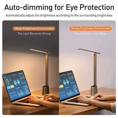 Baseus LED 책상 램프, 밝기 조절 가능, 공부 사무실 조명, 접이식 테이블 램프, 독서 스마트 적응형 밝기, 침대 옆 램프 6