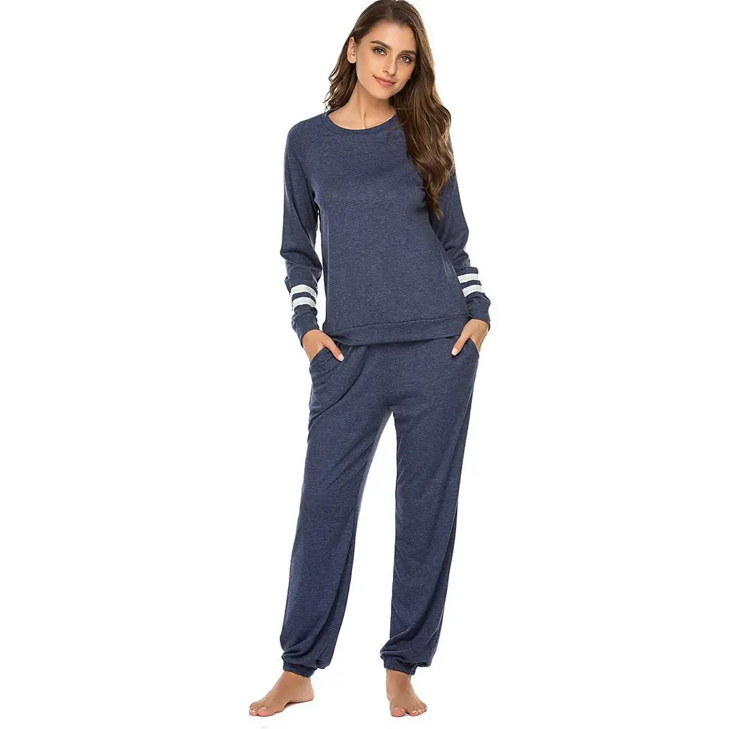 Women Nightwear O-Neck Long Sleeve Striped Pajamas Set