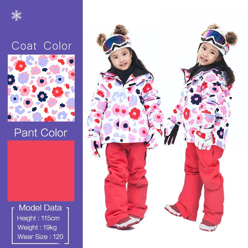 Детский лыжный костюм комплект из 2 предметов, куртка для сноуборда и штаны детские лыжные брюки для девочек и мальчиков ветронепроницаемый водонепроницаемый теплый лыжный комплект, зимняя куртка - Цвет: E