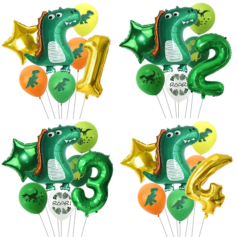 Dinosaur Theme Birthday Party Balloons Green Dinosaur Globos Foil Latex Confetti Balloon Boy Birthday  Baby Shower Deco Supplies