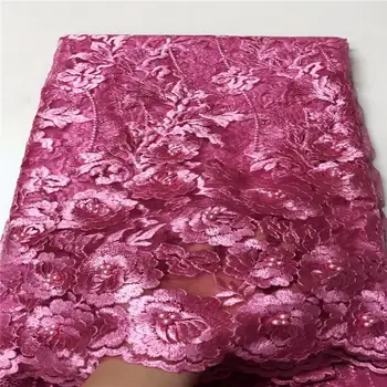 

African Lace Fabric 2020 Embroidered Nigerian beads Laces Fabric High Quality French Tulle Lace Fabric For Women Dress