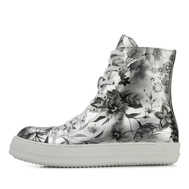 2020 новые мужские ботильоны на платформе ботинки на молнии из натуральной коровьей кожи с принтом Уличная обувь в стиле хип-хоп высокие тапо...