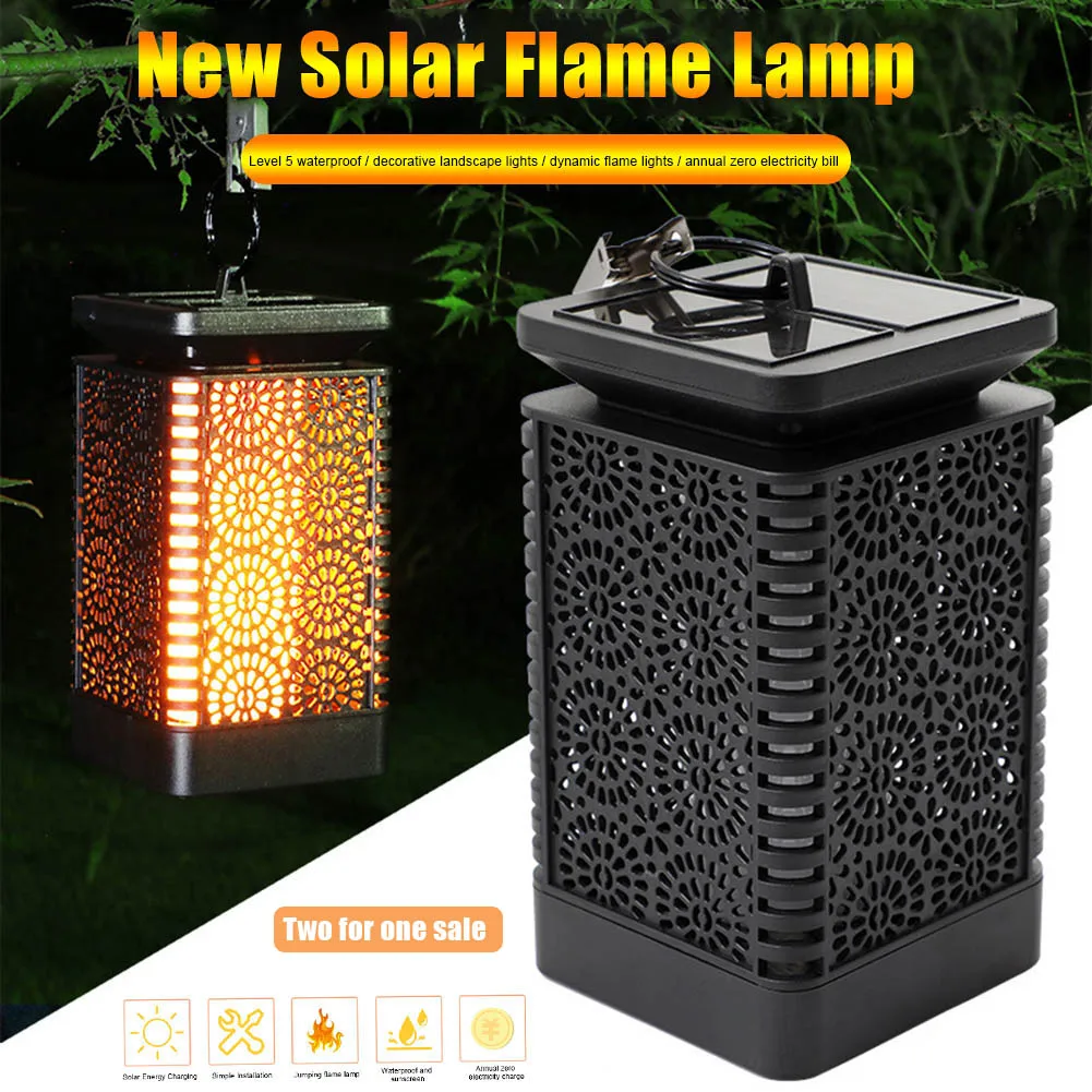 

2Pcs Solar Flame Lanscape Lights Waterproof Outdoor Hanging Solar Lights Flame Lantern Lights Auto Turn On/Off for Garden L5