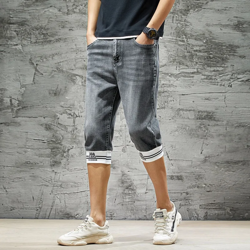 2020 Summer Stretch Thin High Quality Cotton Denim Jeans Male Short Men Blue Black Soft Fashion Casual Shorts Pants Plus Size 38 | Мужская