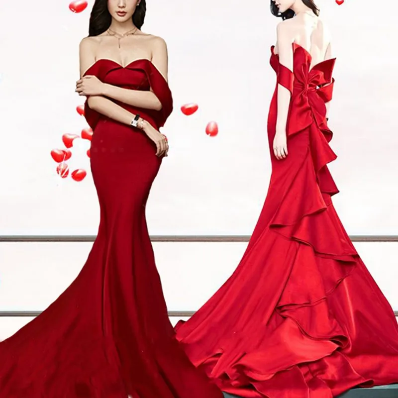 Elegant-Sweetheart-Floor-Length-Evening-Dresses-Backless-robe-de-soiree-Off-Shoulder-Evening-Dress-Red-Bow (1)