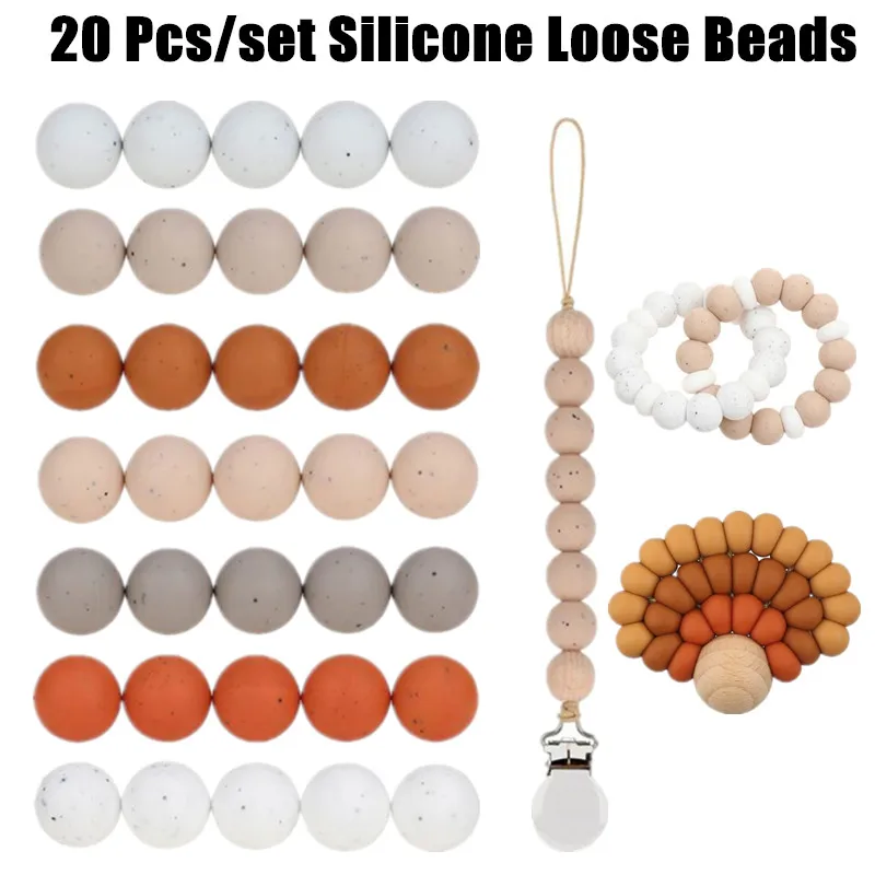 

20pcs 15mm BPA Free Silicone Beads Teether Food Grade Silicone Loose Beads DIY Chewable Necklace Molar Teether For Baby Newborn