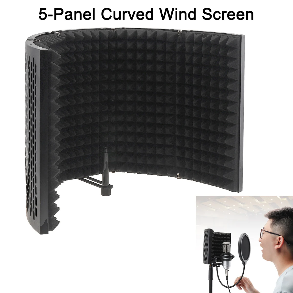 

Adjustable Microphone Isolation Shield Cover Wind Screen Pop Filter 5-Panel Curved Surface Wind for Recording Studio