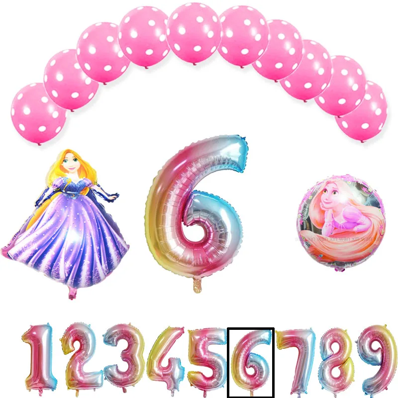 

Rapunzel princess balloon for girl happy birthday balloons set include number foil balloons and latex globos 13pcs/lot