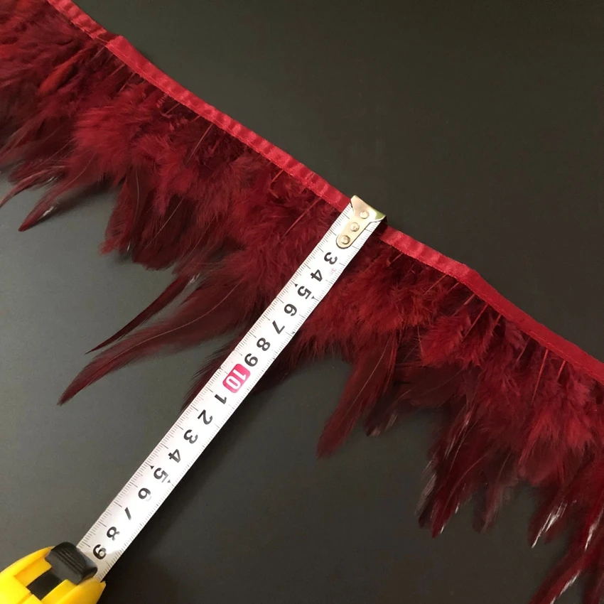 

Wholesale 10Y Dyed Wine Red / Burgundy Rooster Hackle Feather Fringes 8-13CM Height Natural Rooster Chicken Feathers Trims Lace