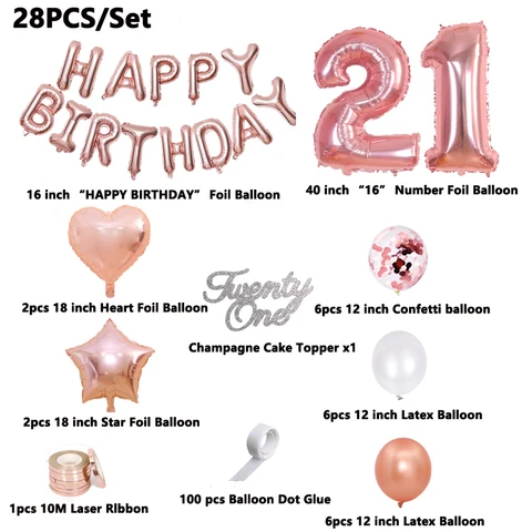 Birthday Decor 21st Birthday Rose Gold 21 Years Flag Anniversaire Background Foil Ballons Birthday Party Decor Supplies