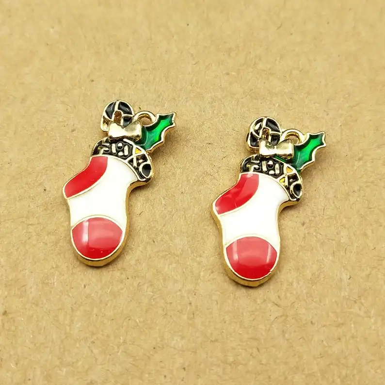

10pcs 10x20mm enamel christmas sock charm for jewelry making earring pendant bracelet charms