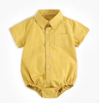 

Toddler Baby Girls Yellow Bodysuit Jumpsuit Short Sleeve Shirt Button Down Kids Bodysuit Outfits Clothes 0-3Y