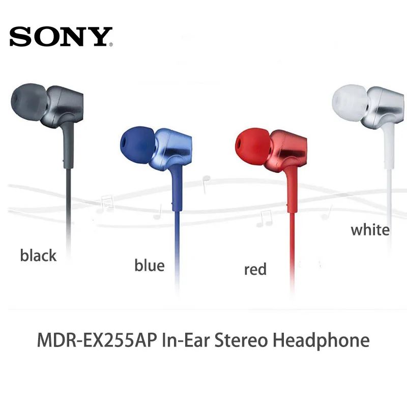 Наушники SONY MDR-EX255AP для xiaomi huawei iphone oneplus 3,5 мм проводные наушники-вкладыши музыкальные наушники ручной работы с микрофоном в линии управления