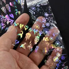 4*100 см/рулон Голографическая фольга для ногтей пламя Одуванчик панда бамбук голографический дизайн ногтей переводная наклейка на ногти водная горка наклейки для ногтей