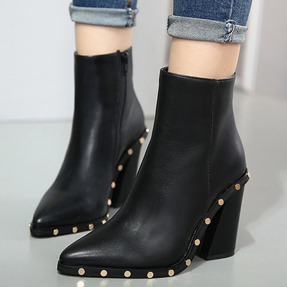 

Doratasia Wholesale New Women Shoes Woman Hoof High Heels Rivets Spring Top Quality Brand Design Ankle Boots Female