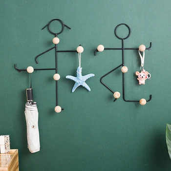 

2pcs Wall Mounted Metal Couple Hooks Coat And Hat Storage Racks Organizer ​Boy And Girl Shape Wall Decoration Hanger For Home