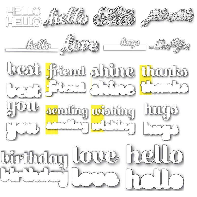 "Hello""Hugs""Love"Words English Metal Cutting Dies for Scrapbooking DIY Craft Die Embossing Stencil Card Decorative Photo