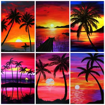 

HUACAN 5D Diamond Painting Full Square/Round Sunset Landscape New Arrival Diamond Embroidery Seaside Kits Decorations Home