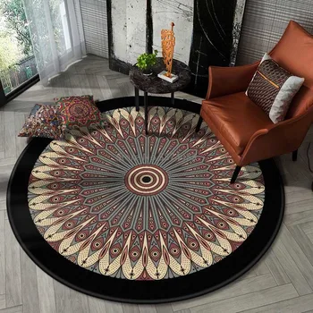 

Nordic Ethnic Wind Series Crystal Plush Round Carpet for Living Room End Table Area Printing Rug Children Cloakroom Carpets