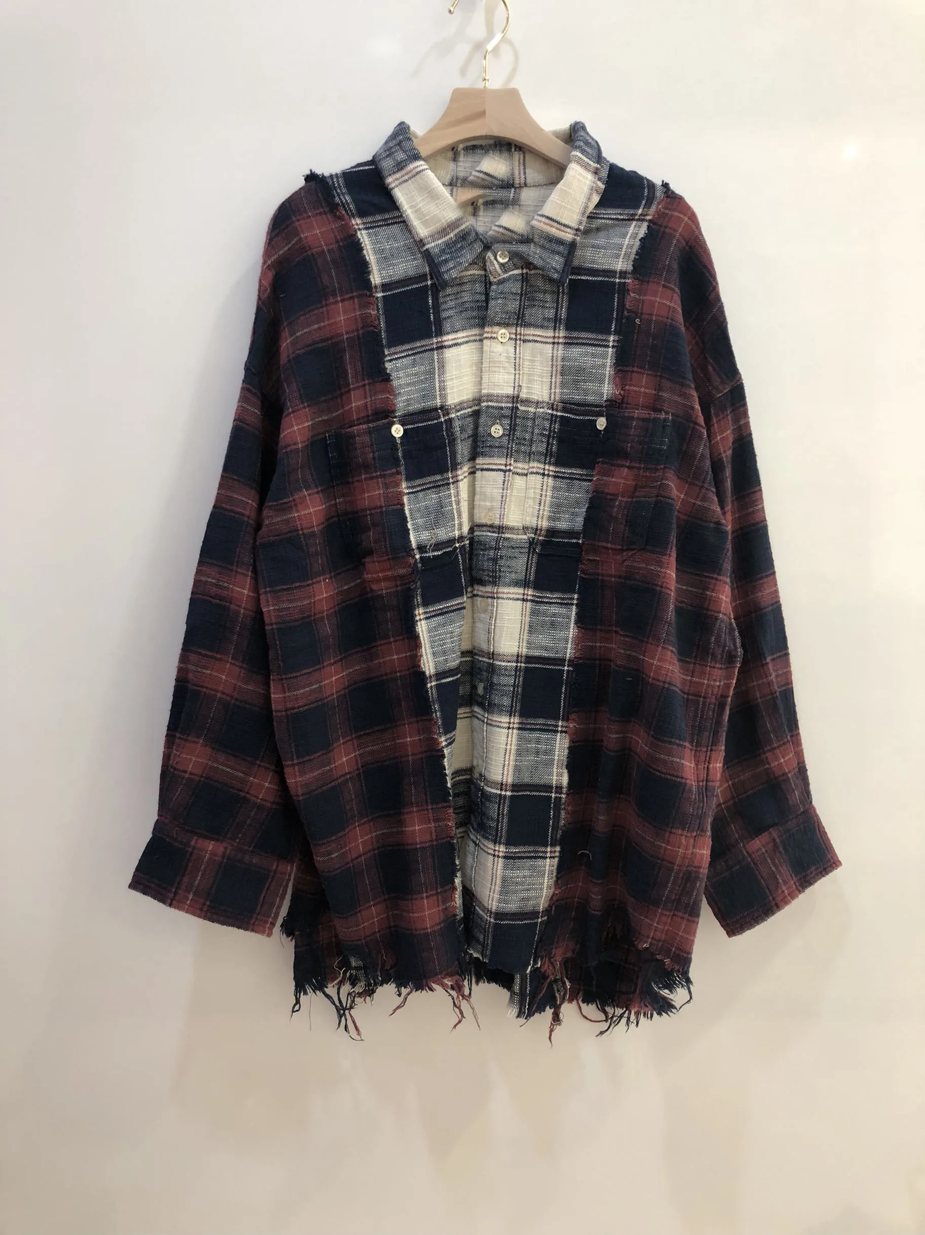 

2019FW new women plaid patchwork loose shirt blouse female boyfriend style tops shirt tutu