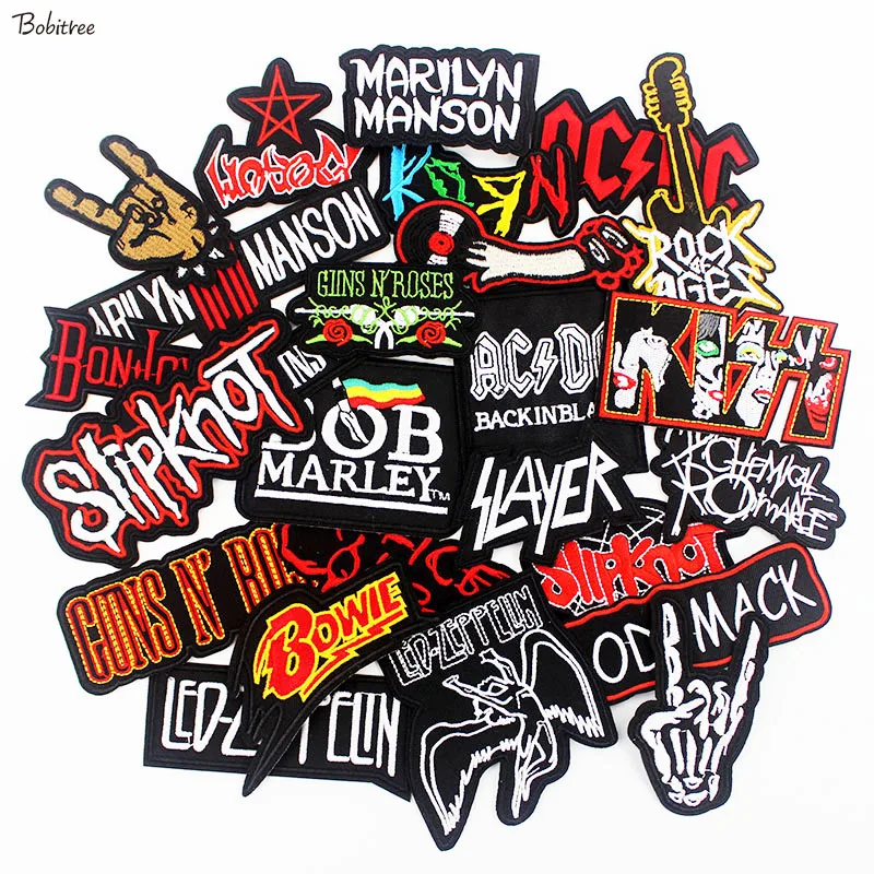 

DIY Rock Music Band Badges Cloth Patches iron on Label Embroidered Stickers Applique Apparel DIY Patchwork 25 Pcs a lot