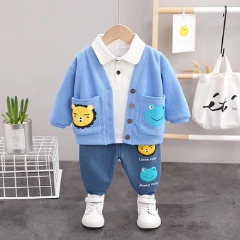 

Autumn Children Clothes Suit Baby Boys Knit Coat Jackets T Shirt Pants 3Pcs/set Toddler Cartoon Clothing Infant Tracksuits