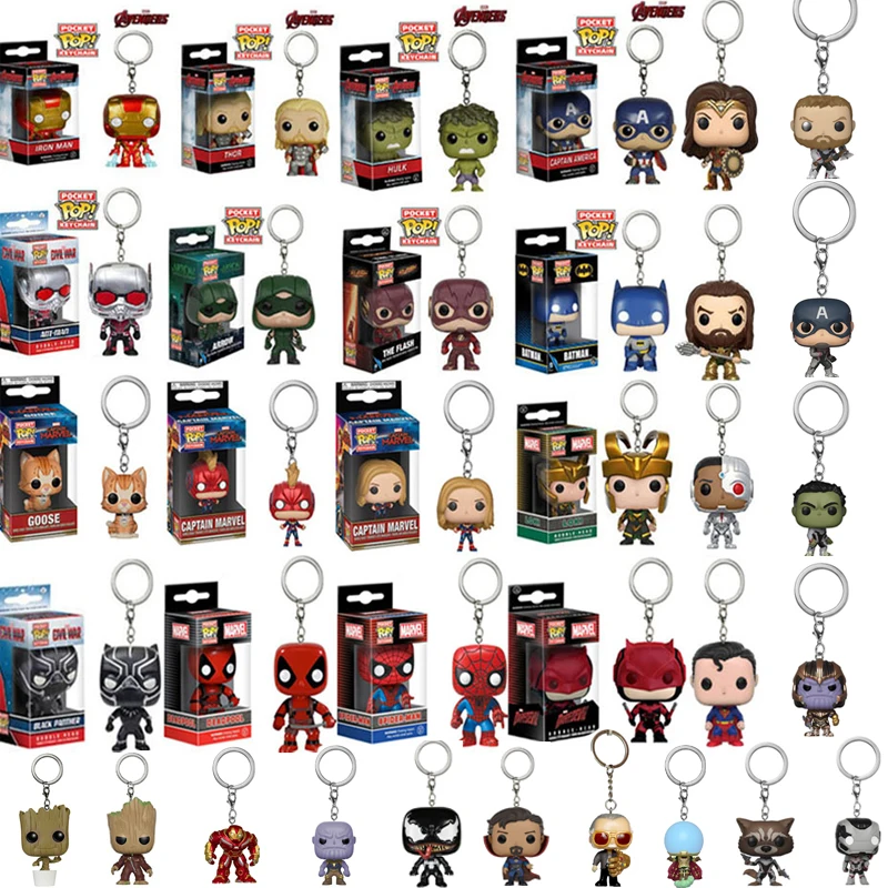 

FUNKO POP Marvel Avengers Dc Justice League Character Pocket Keychain Vinyl Action Figure Toys