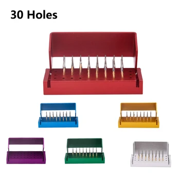 

30 Holes Aluminium Dental Burs Holder Block Dental Disinfection Box 20 Holes for High Speed Burs and 10 Holes for RA Burs